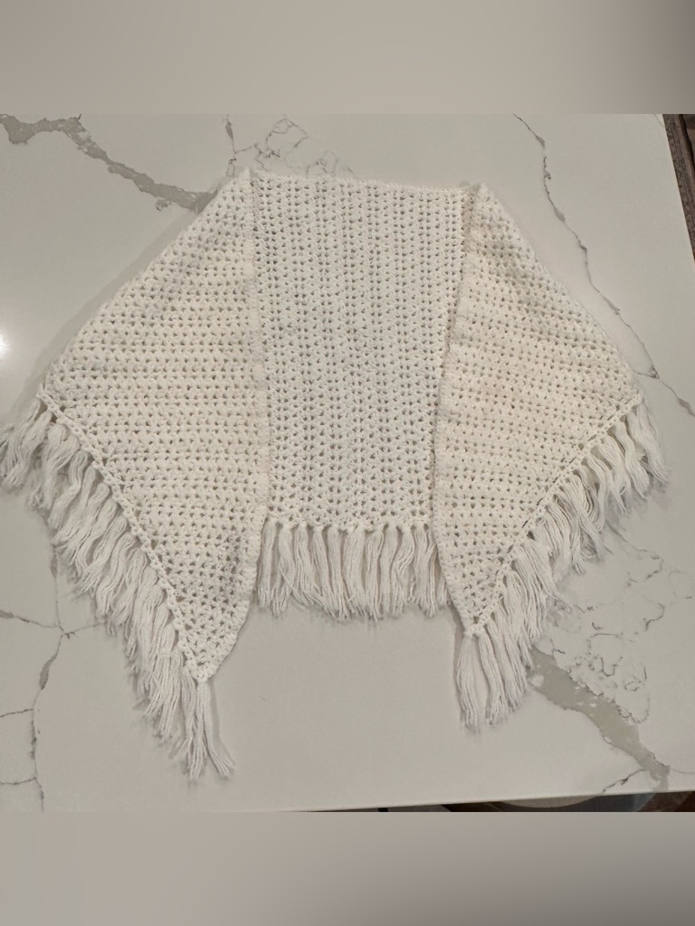 Handmade White Crochet Shawl Wrap With Tassels One Size Granny Cottage Boho
